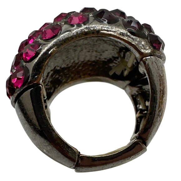 Retro Vibe Purple Ombre Cocktail Ring Dome Stretch Wide Tri Color Rhinestones - Picture 2 of 6